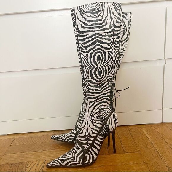Gianmarco Lorenzi Zebra Tall Boots In Size IT39.5 - Picture 8 of 10